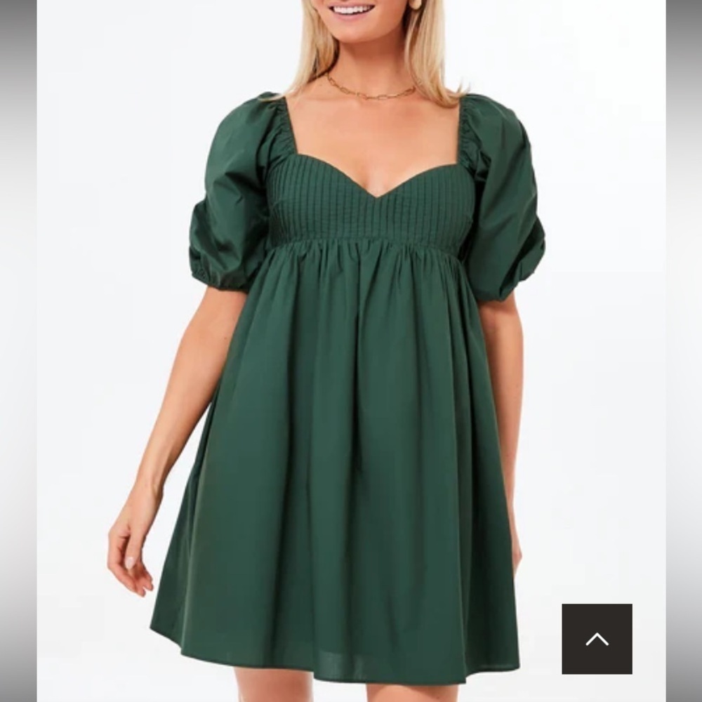 Hyacinth House emerald green puff sleeve Sasha mini dress. Size Large - Picture 2 of 10